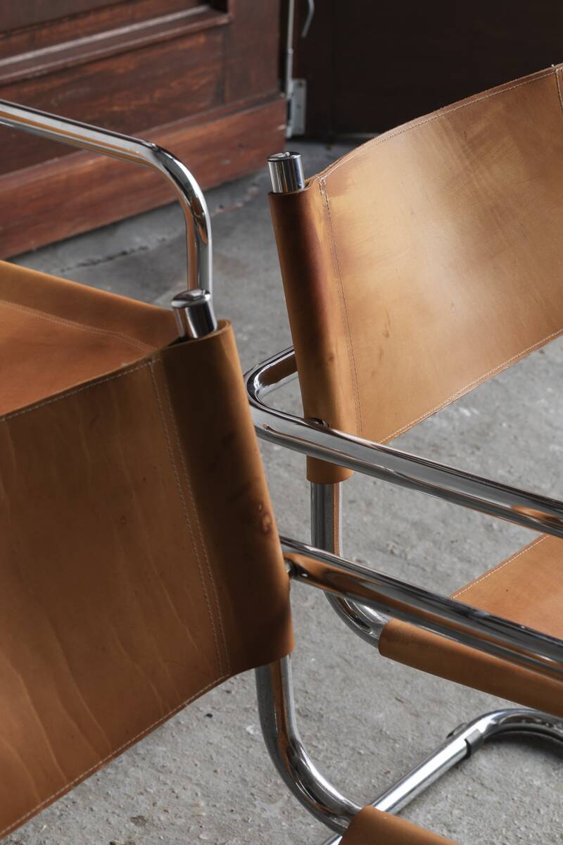 Set of 4 tubular dining chairs in Bauhaus style, in the manner of Marcel Breuer, 1970s