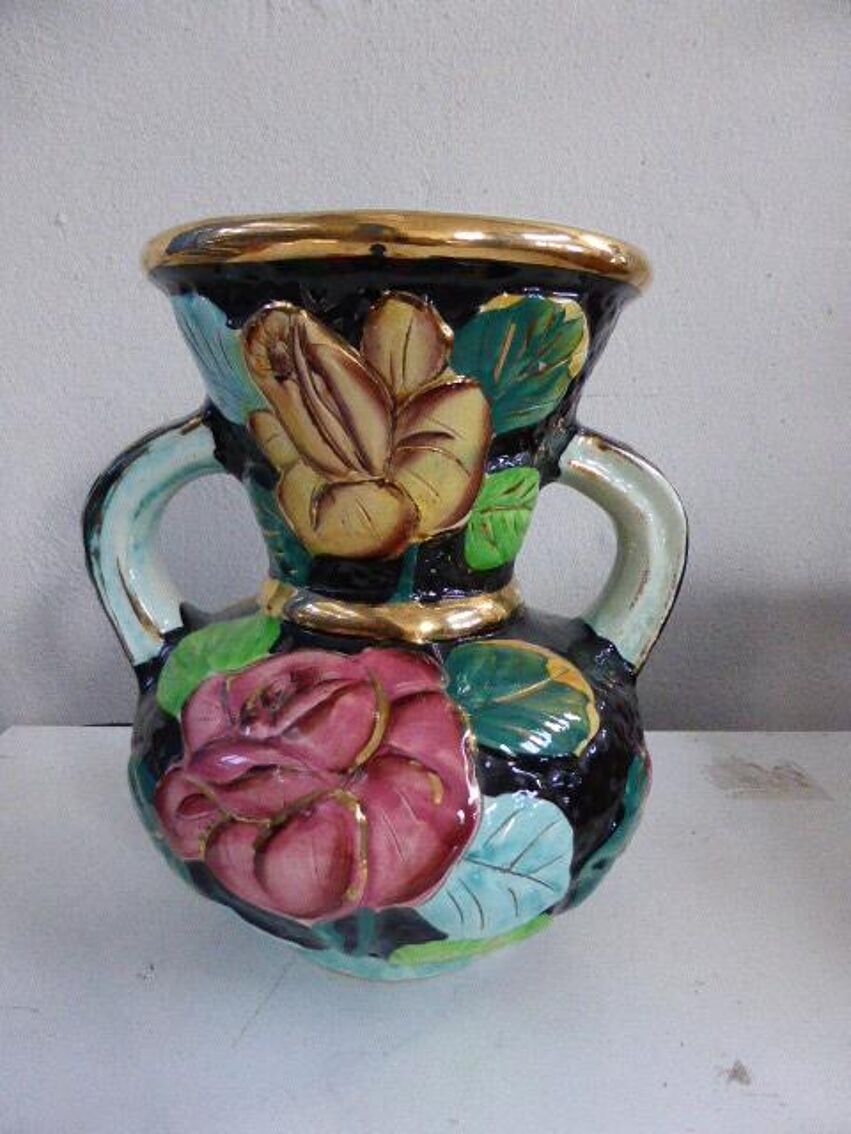 Vase amphore en céramique vallauris, numéroté, motifs floral vintage 1960 |  Selency