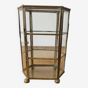 Petite vitrine vintage en verre et laiton