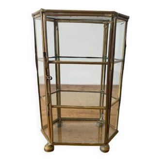 Petite vitrine vintage en verre et laiton
