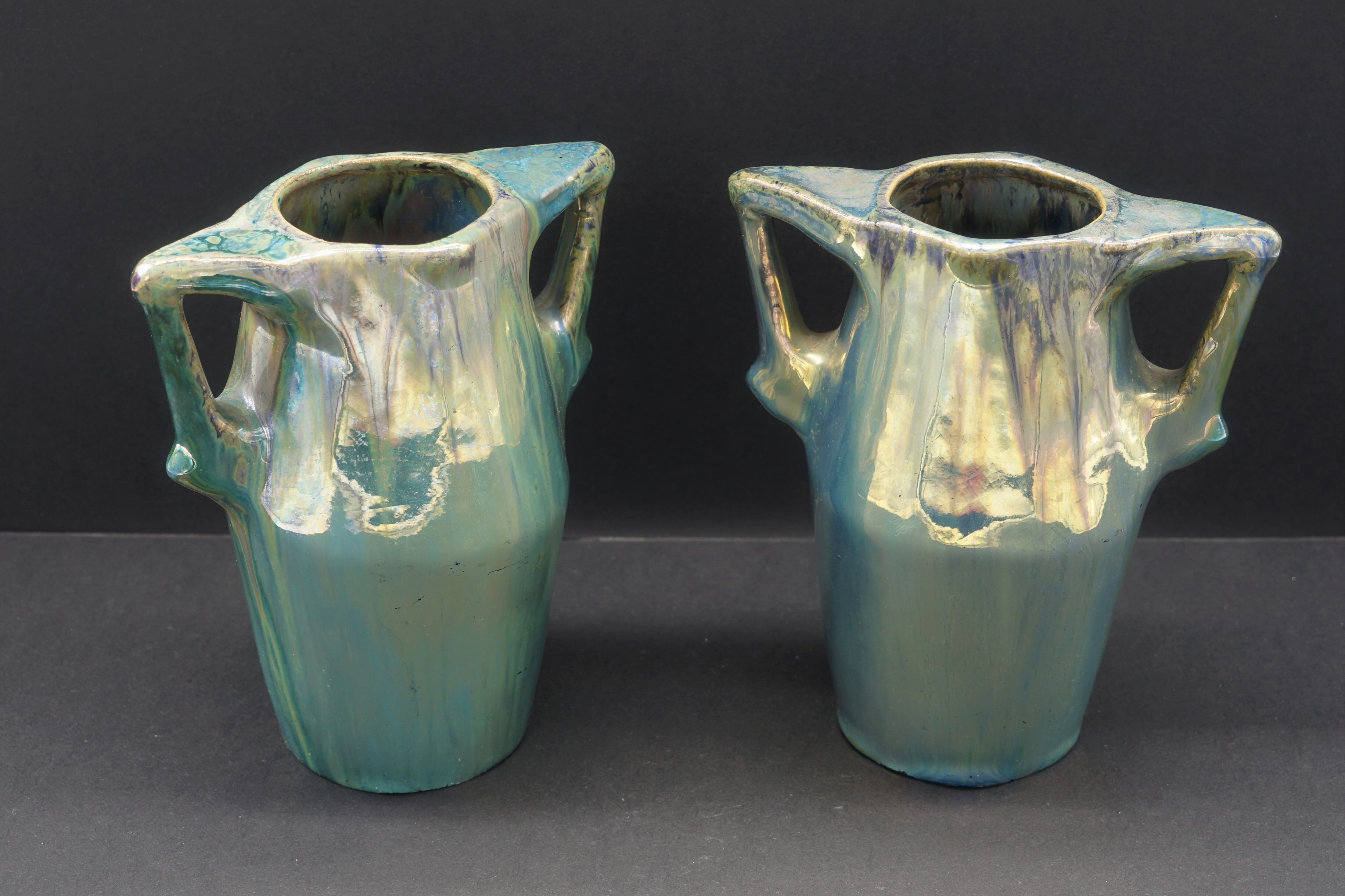 Ceramic alphonse cytere (1861-1941) pair of metallise sandstone vases