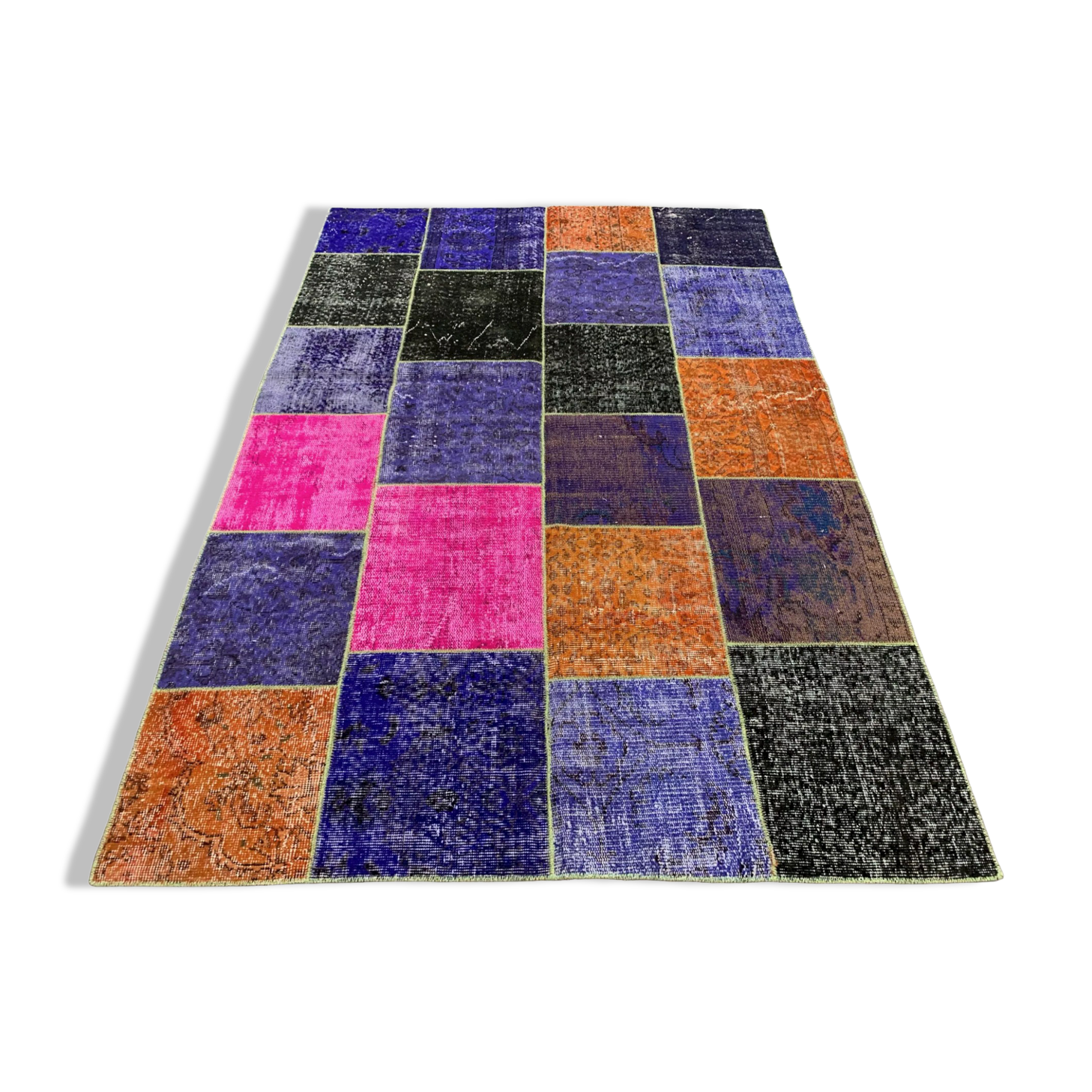 Distressed vintage turkish patchwork rug 219x150 cm wool medium