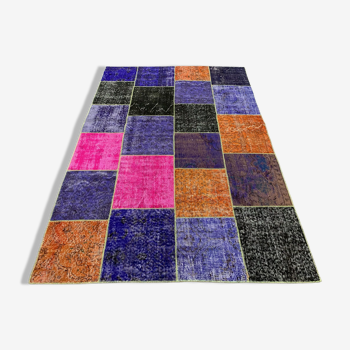 Distressed vintage turkish patchwork rug 219x150 cm wool medium
