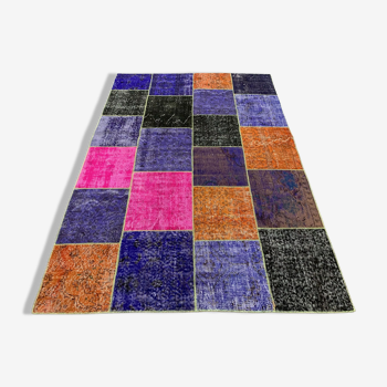 Tapis patchwork turc vintage détresse 219x150 cm laine moyenne