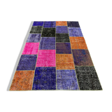 Distressed vintage turkish patchwork rug 219x150 cm wool medium