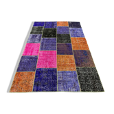 Tapis patchwork turc vintage détresse 219x150 cm laine moyenne