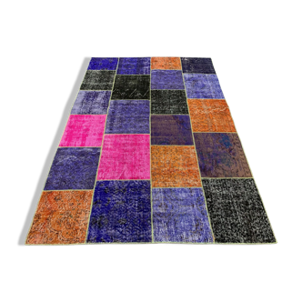 Distressed vintage turkish patchwork rug 219x150 cm wool medium