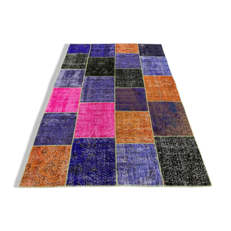 Tapis patchwork turc vintage détresse 219x150 cm laine moyenne