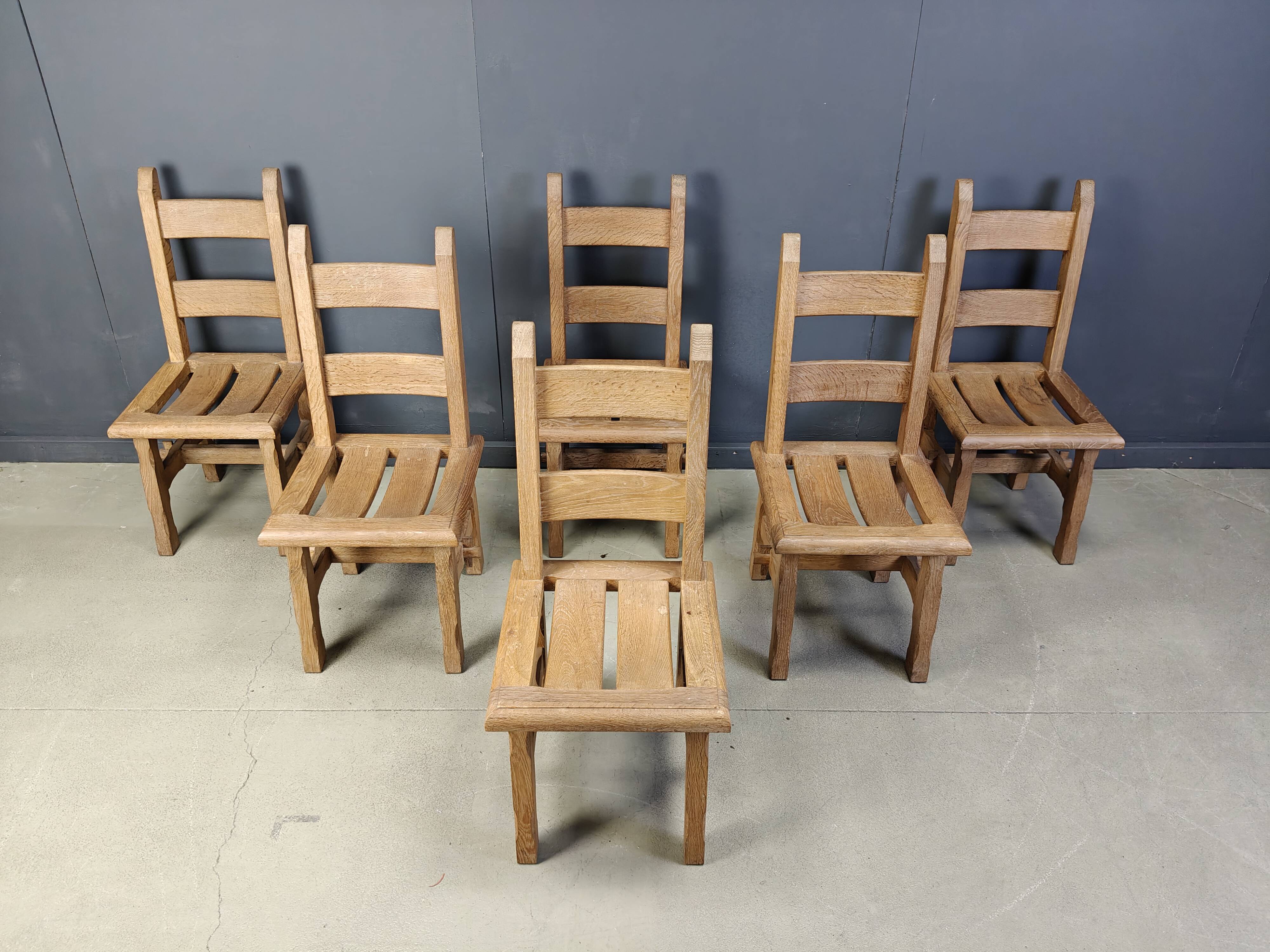 Vintage oak  brutalist dining chairs, 1960s