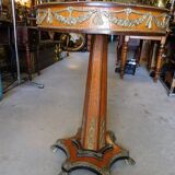 Gueridon marquetry and bronze central foot harness