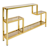 Vintage shelves in brass and smoked glass.