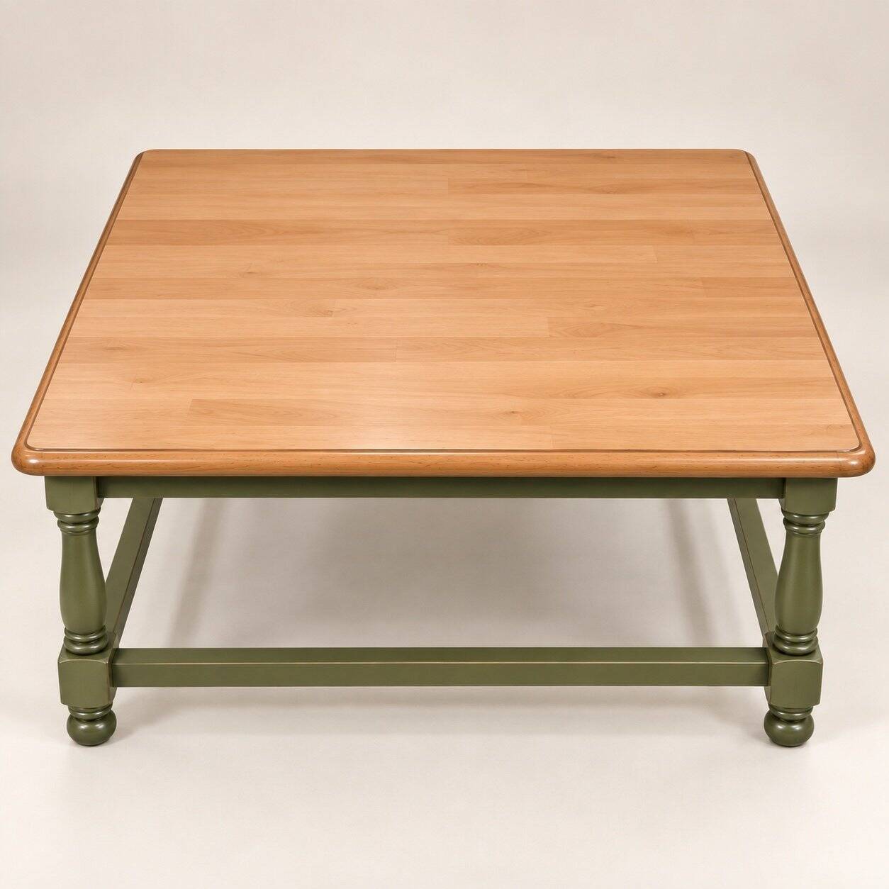 Table basse style Louis XIII – Hêtre massif – Bicolore vert kaki