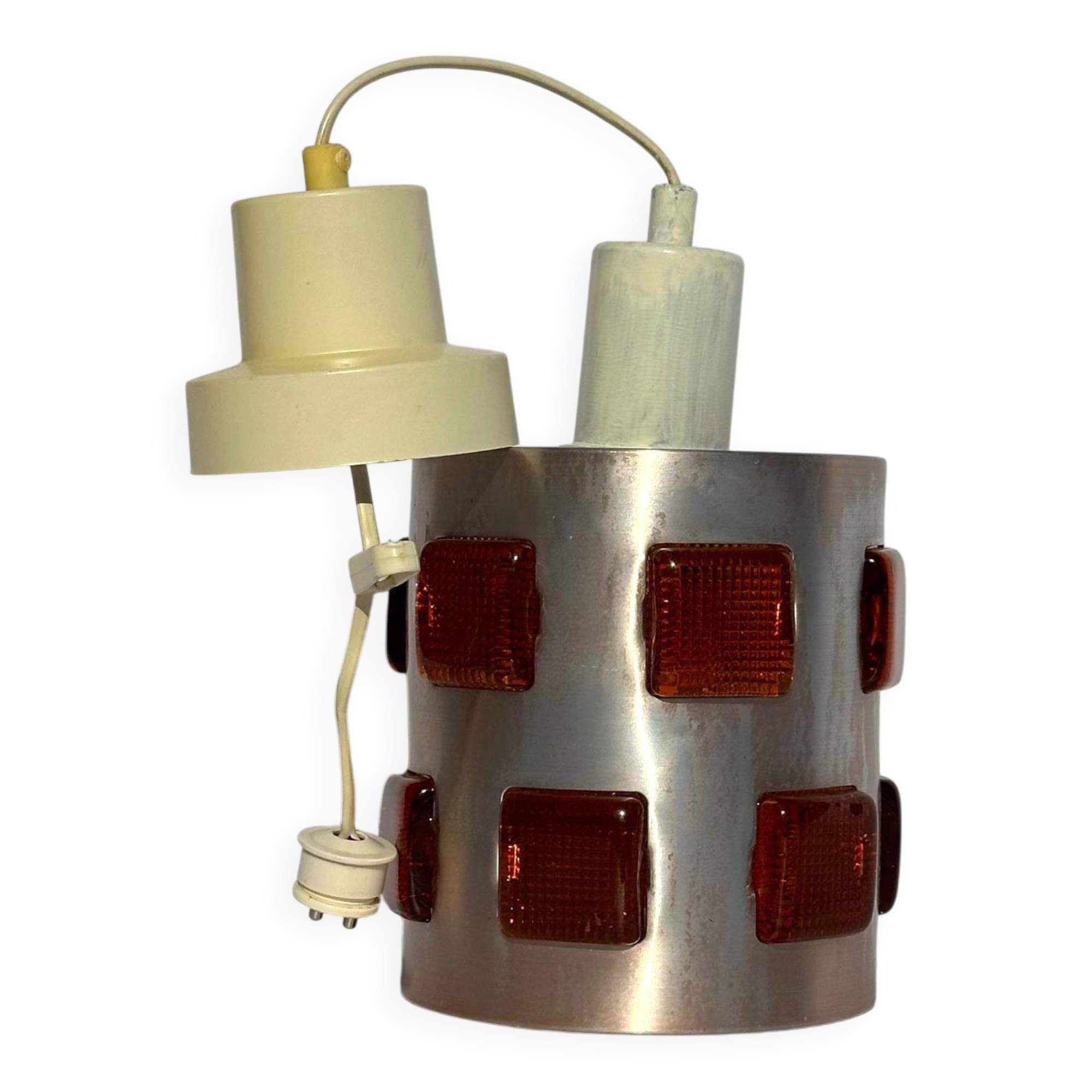 Erik Höglund & Einar Bäckström pendant lamp, red glass inserts, 1970s