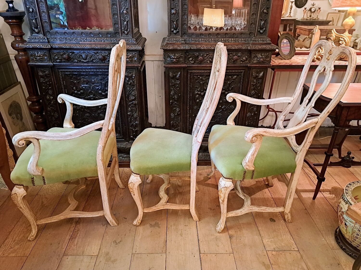 Set of 2 armchairs and 1 baroque style chair