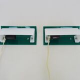 Pair of wall sconces with Scandinavian green and white shutters. 1980s.