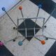 Space age atomic sputnik magazine rack, chrome with wooden balls 6