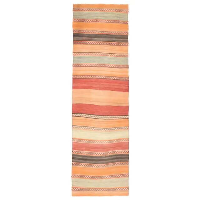 1970s Vintage Turkish Oushak Handmade Wool Cotton Orange Runner Rug 83x284