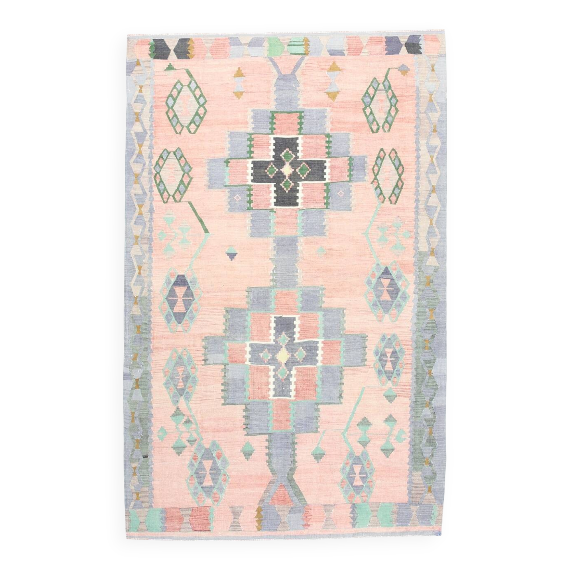 5x8 Vintage Samon Pink & Light Grey Vintage Oushak Area Rug, 161x255 cm