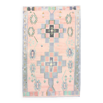 5x8 Vintage Samon Pink & Light Grey Vintage Oushak Area Rug, 161x255 cm