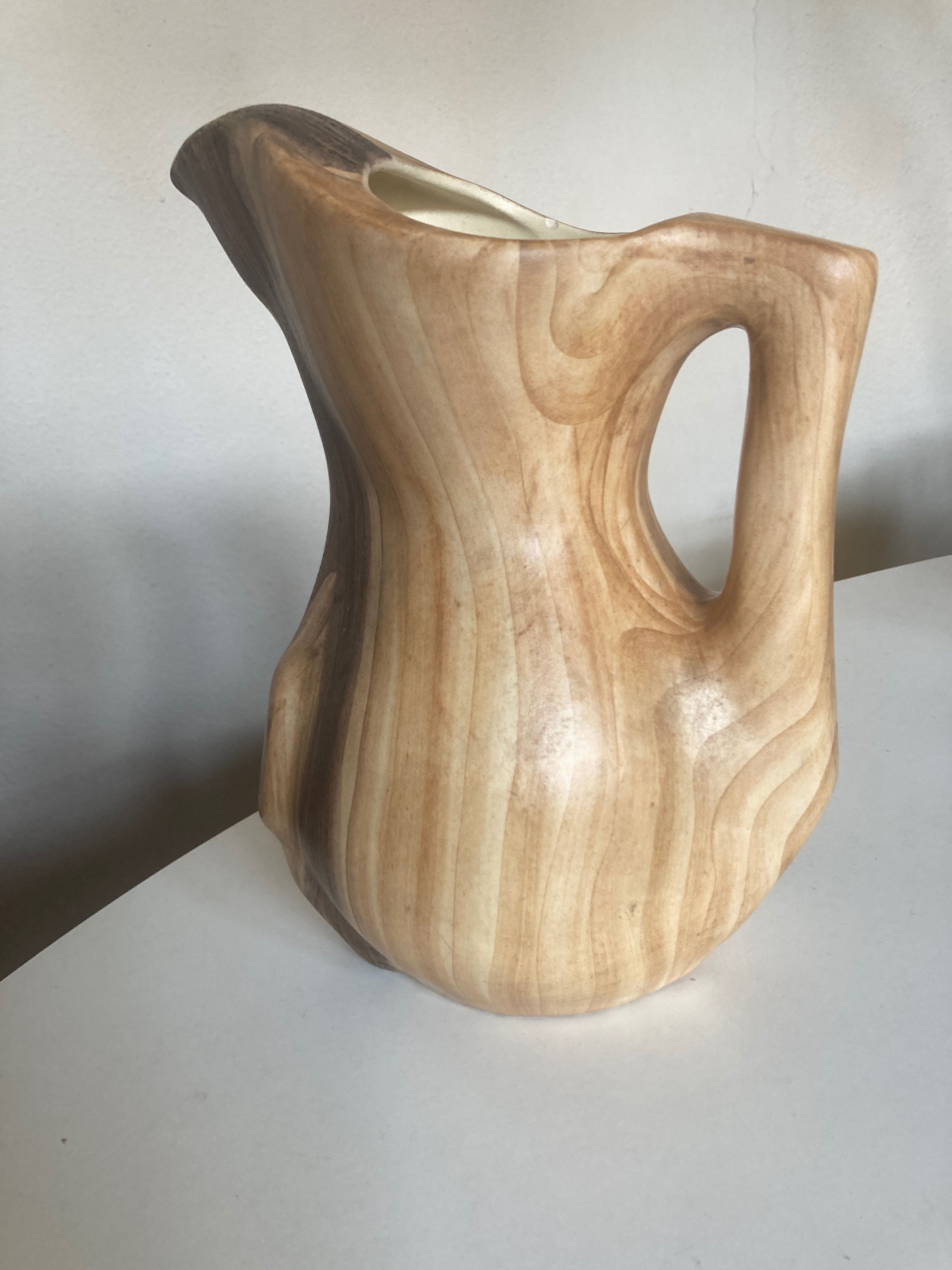 Ceramic vase mid century Grandjean in Vallauris faux bois 1960