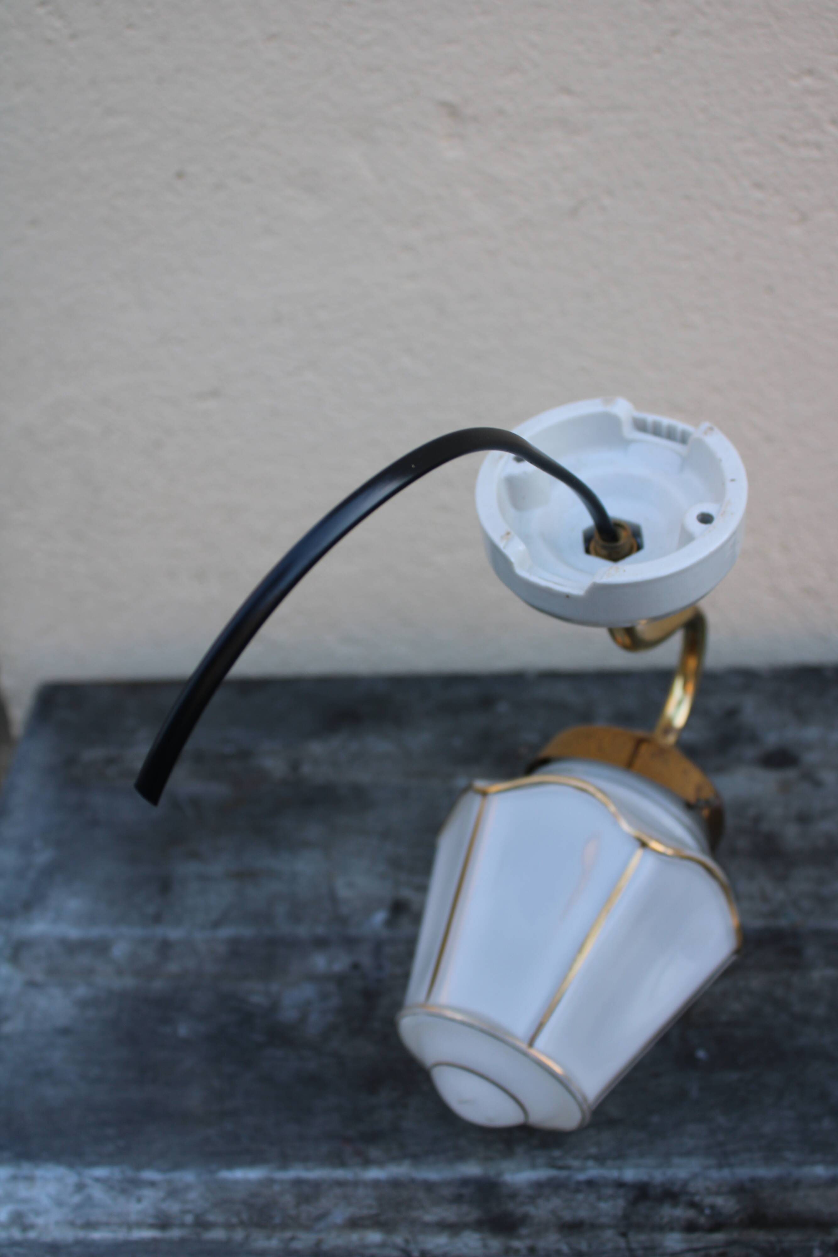Wall light opaline and brass lantern