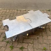 Pair of uniquely designed handmade puzzle coffee tables