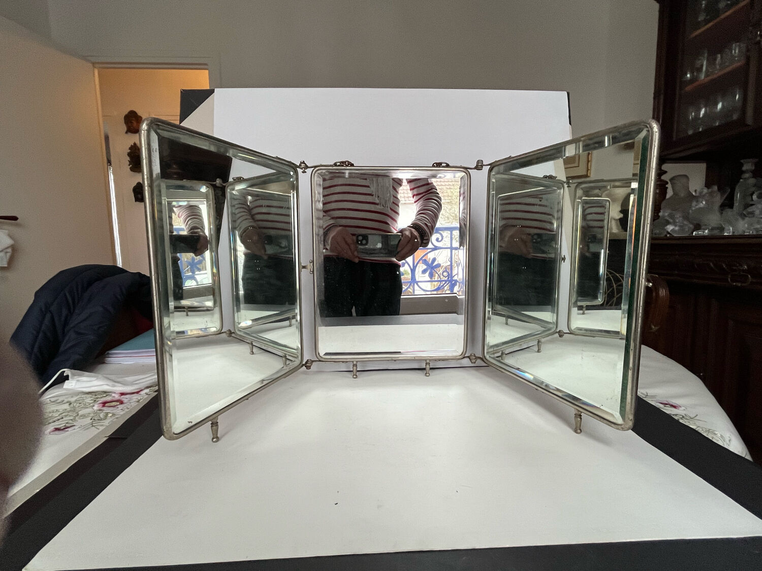 Triptych mirror or barber's mirror