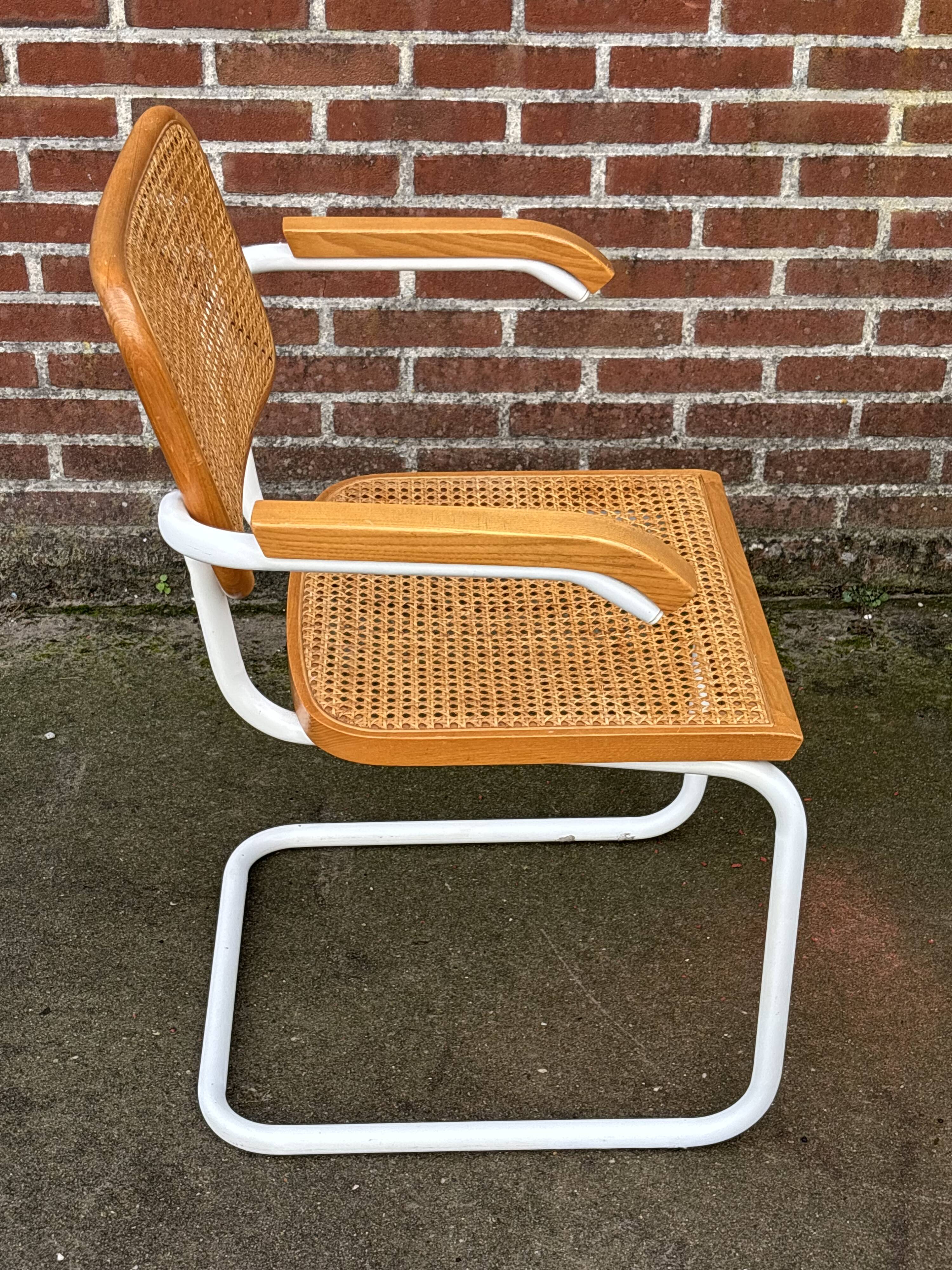 Chair Cesca model with armrests B64 in white metal and wood