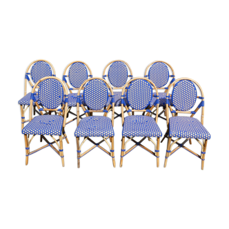 Lot de 8 chaises bistrot de terrasse parisienne en rotin & tressage