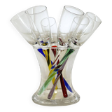 Set of 6 Vintage Champagne Flutes with Stand, German Handblown Glass