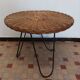 Vintage round rattan and metal coffee table