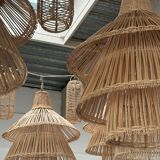 Rattan pendant lamp or light in the shape of an Asian lantern