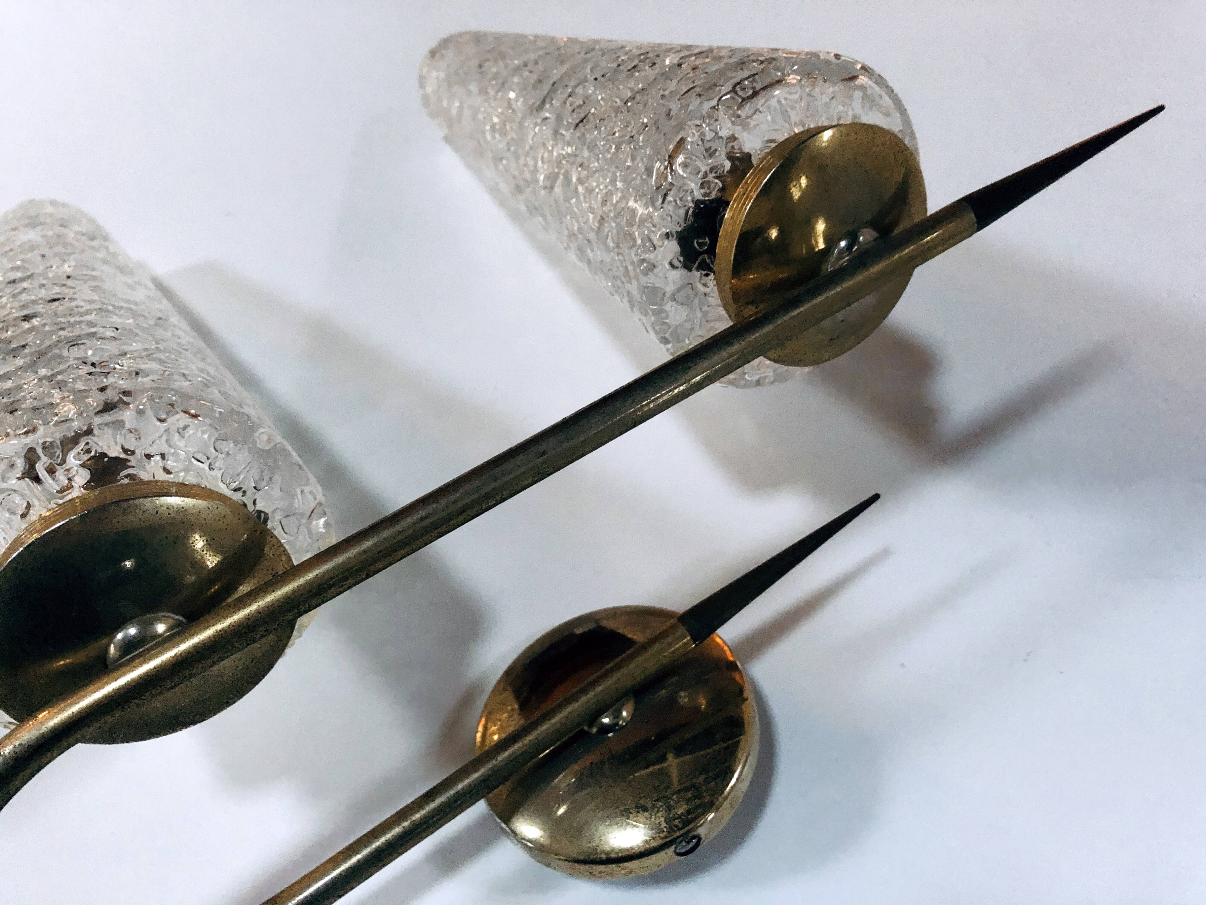 Vintage double wall light • steel, brass & glass • 1950