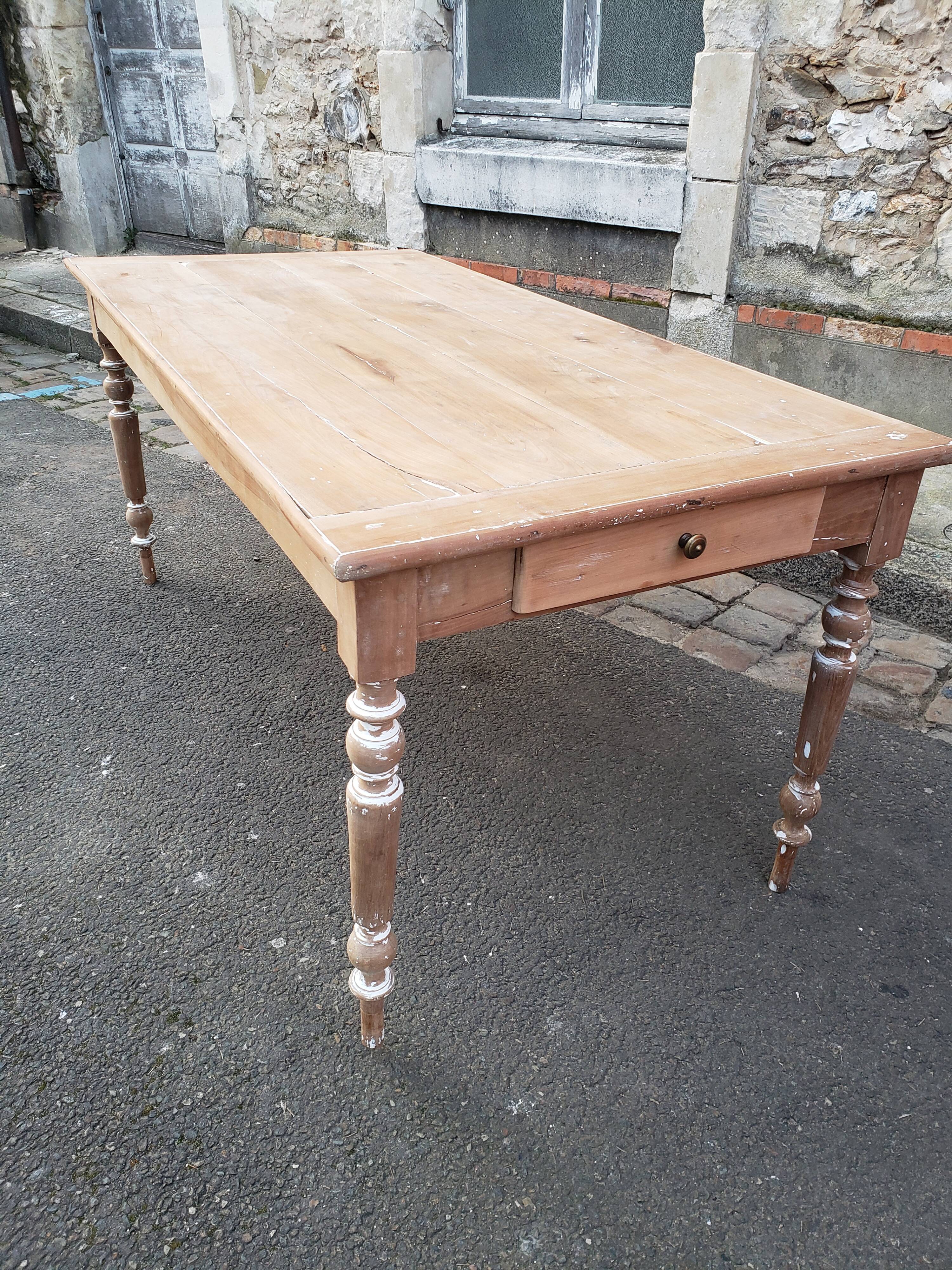 Old patina farm table turned feet