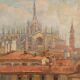 Old painting signed by Giuseppe Viviani, view of Milan, 20th century.