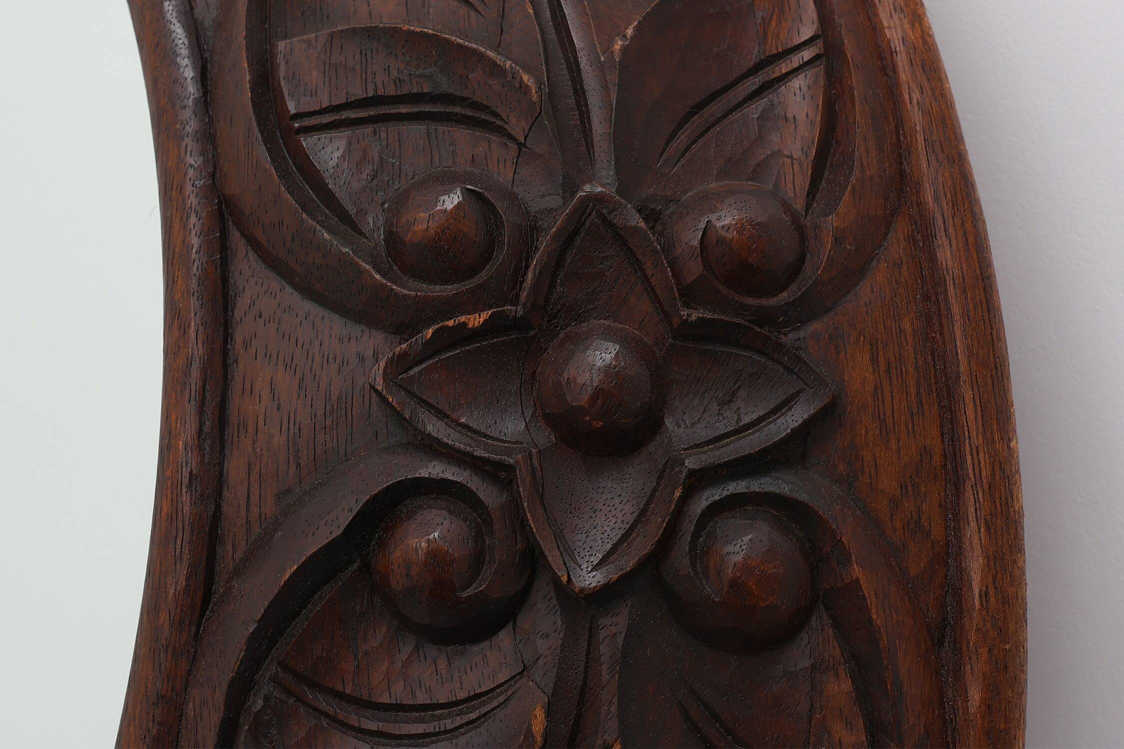 Large oak rustic wall mirror with floral carvings, France 1900s