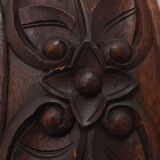 Grand miroir mural rustique en chêne avec sculptures florales, France années 1900