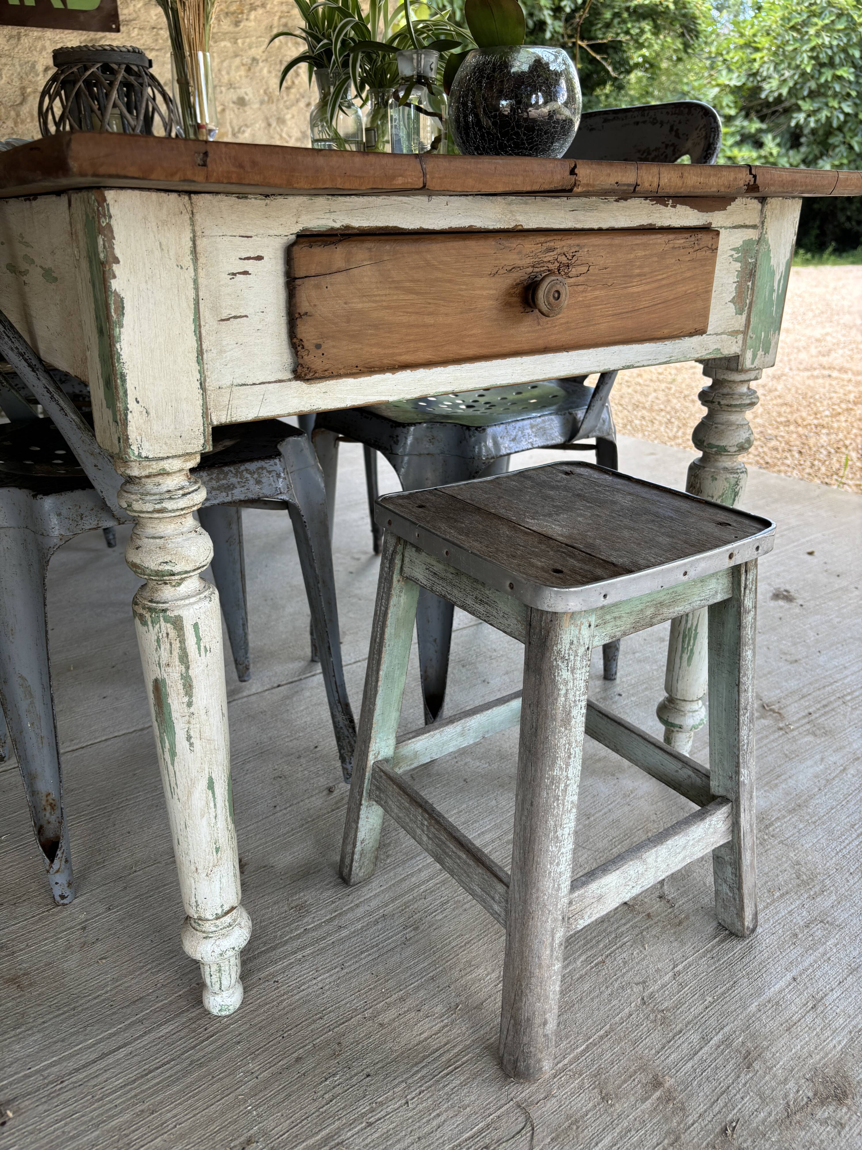 Farmhouse table with turned solid wood legs
