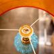 Pair of vintage floor lamps in brass and turquoise ceramic.
