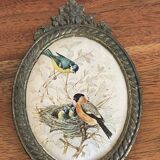 2 oval frames birds on silk