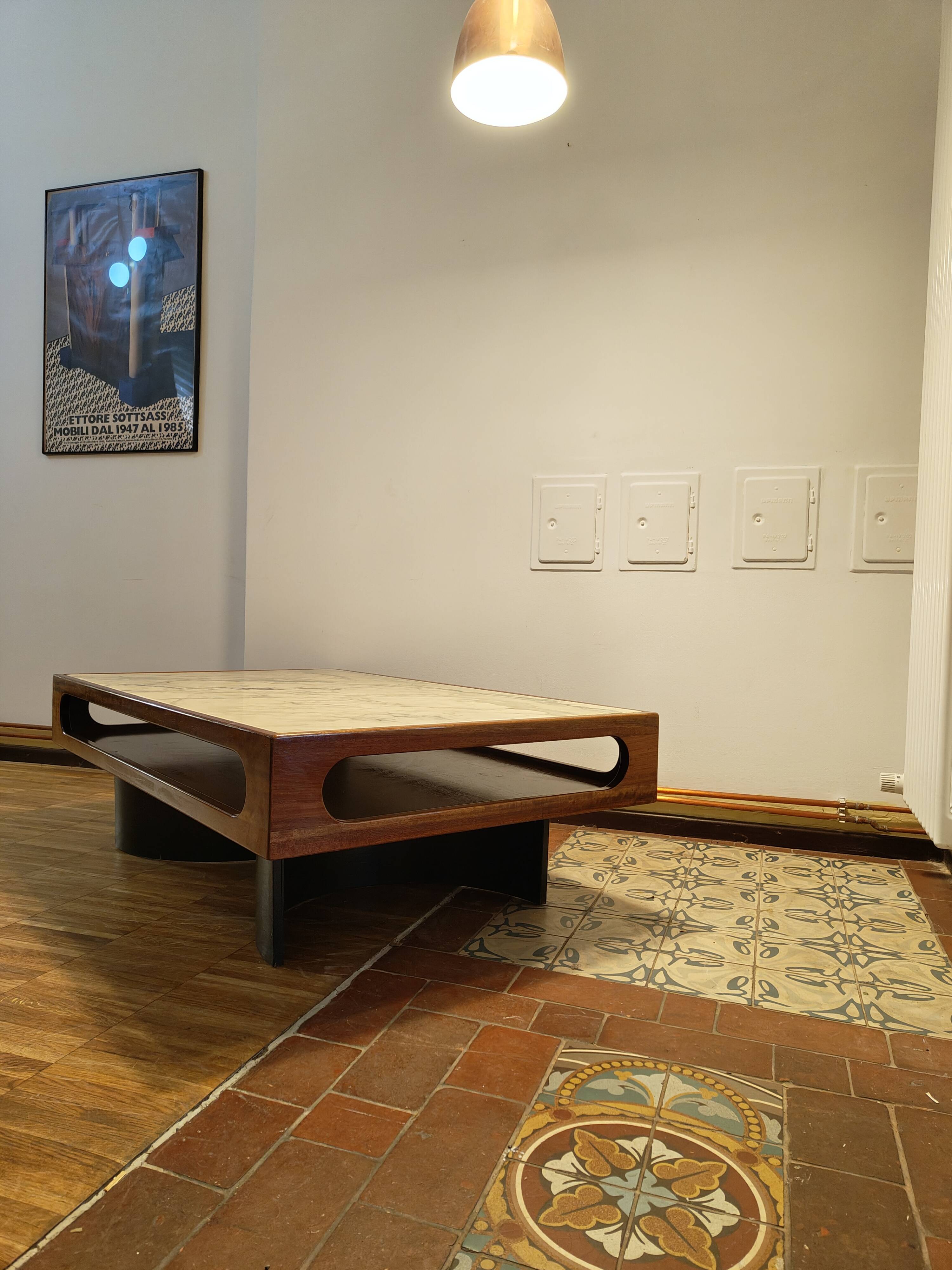 Danish coffee table from the 70s in teak and marble