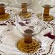 6 medium antique seventies stemmed glasses, amber brown base, wine or water
