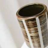 Brown Beige Ceramic Vase - Mid-Century Studio Vase, 1960s, Crosshatch Texture