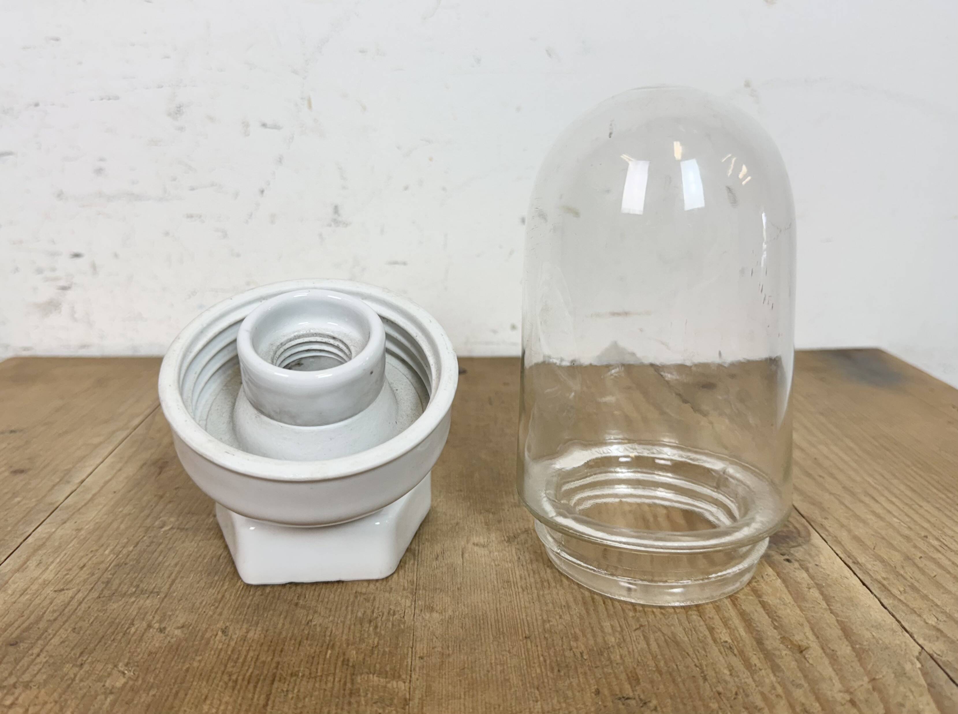 Vintage White Porcelain Wall Light with Clear Glass, 1960s