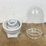 Applique murale vintage en porcelaine blanche avec verre transparent, années 1960