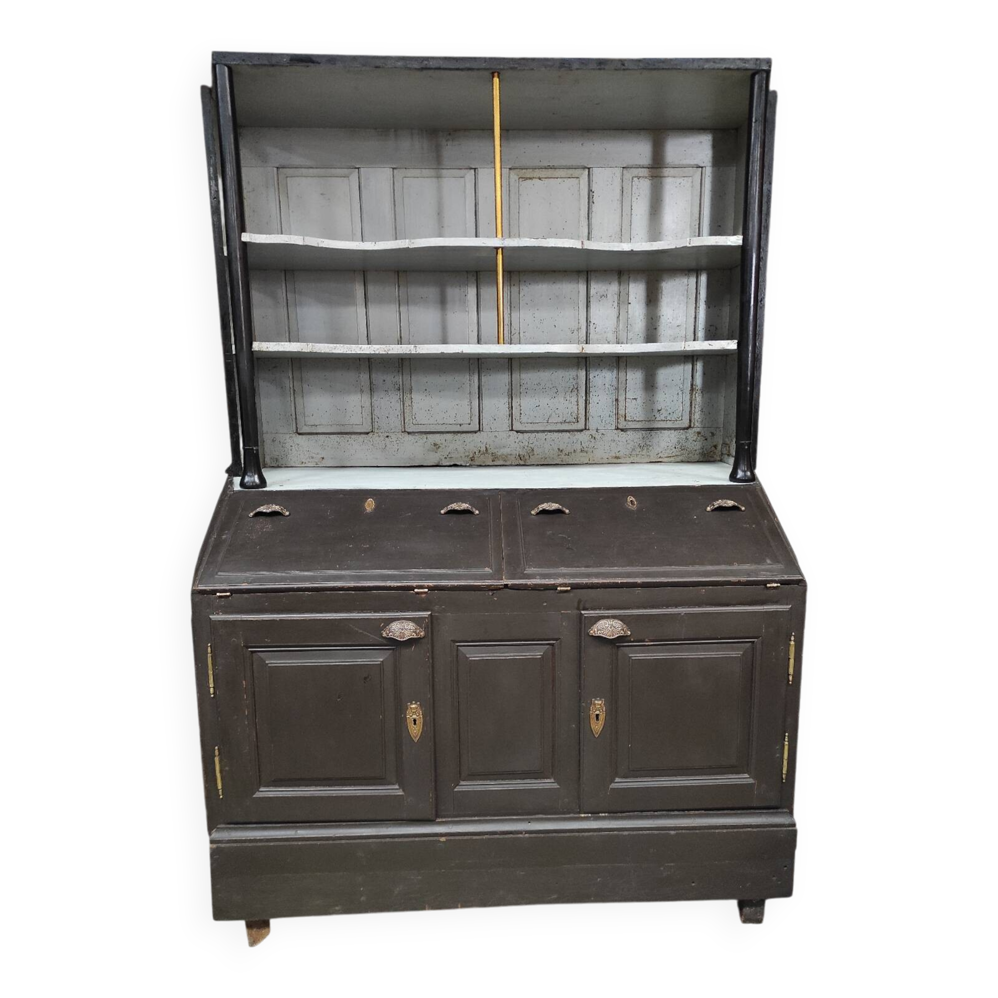 Buffet gris 1910 | Garde-manger ancien aux accents dorés