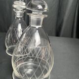 Tableware, two engraved crystal carafes with stoppers from around 1940.