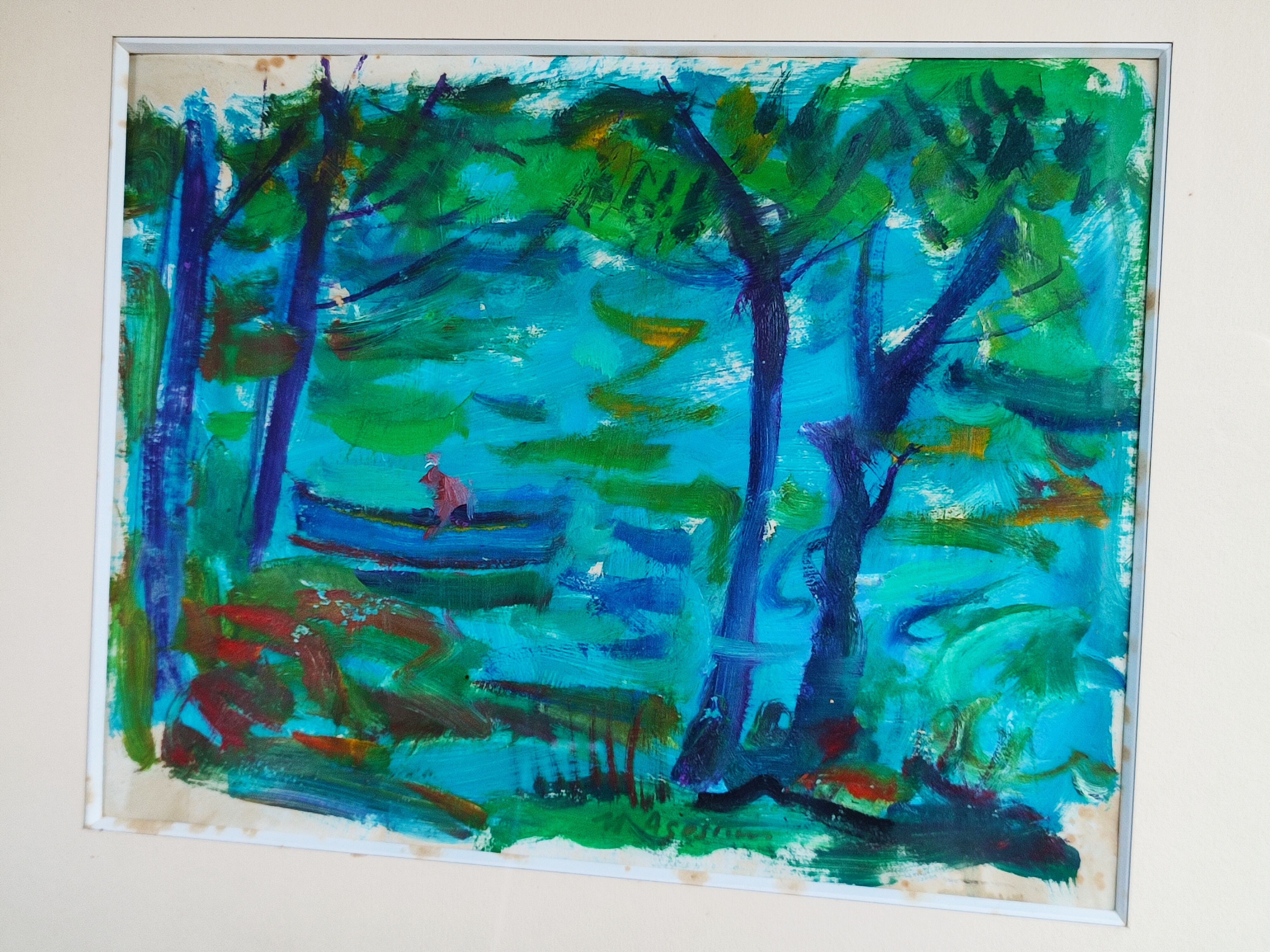 Landscape boat on the pond of max agostini (1914-1997)