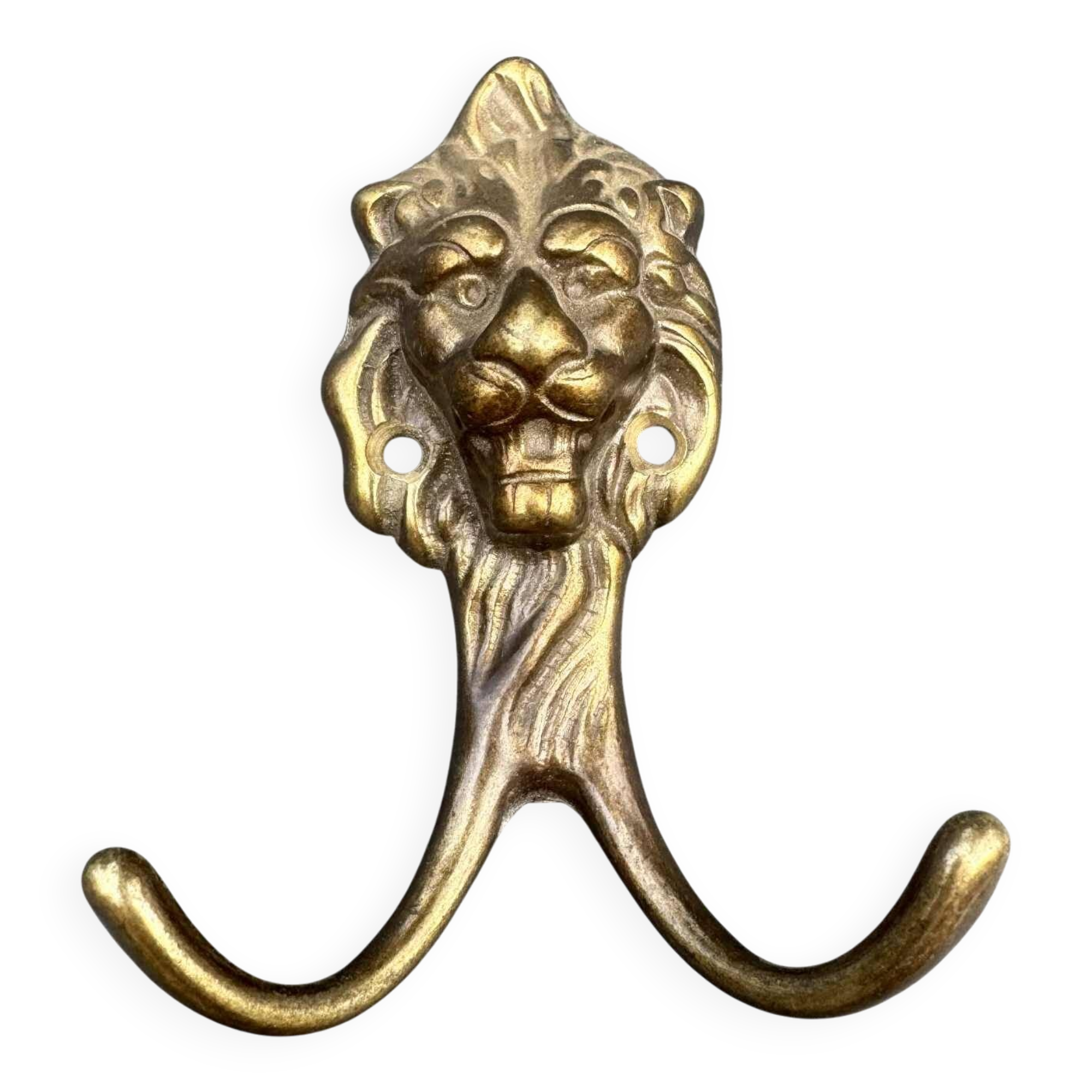 Antique brass lion coat hook