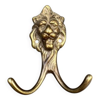 Antique brass lion coat hook